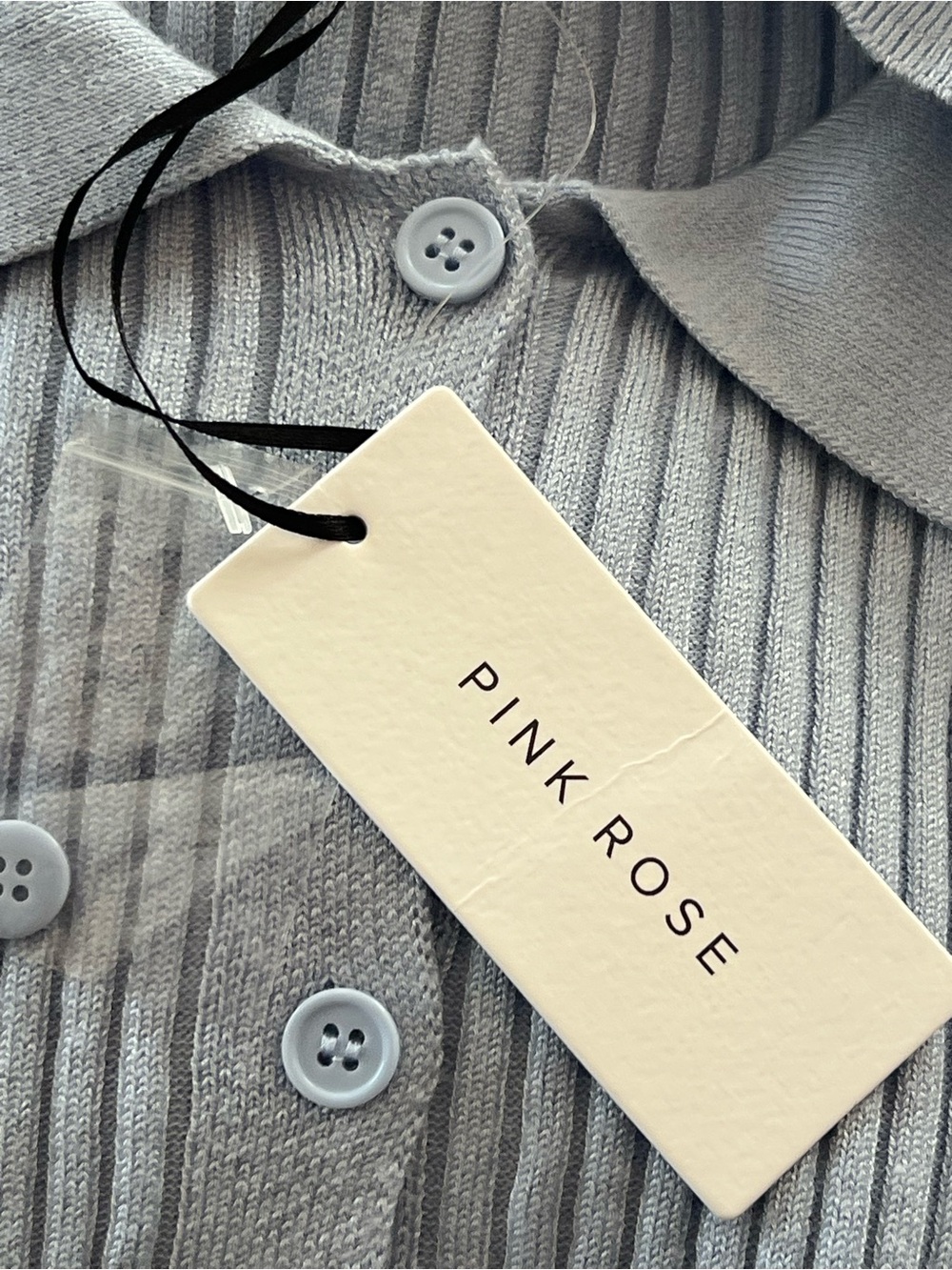Pink Rose Light Blue Ribbed Button-Front Polo Top - Picture 5 of 5